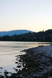 Scenic view of lake against clear sky