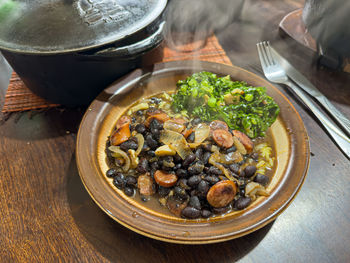High angle view of food in container on table