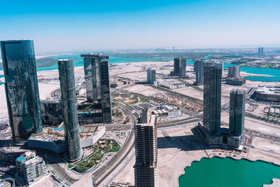 High angle view of buildings in city