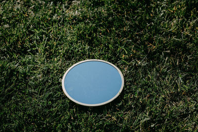 High angle view of a mirror on grass