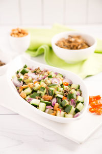 High angle view of salad in bowl