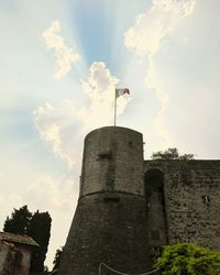 Low angle view of building against cloudy sky