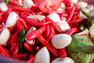 Close-up of red chili peppers for sale