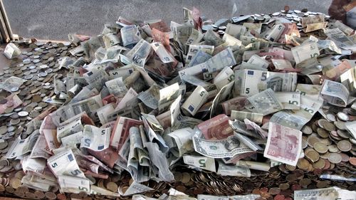 High angle view of money on table