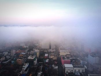 Cityscape in foggy weather