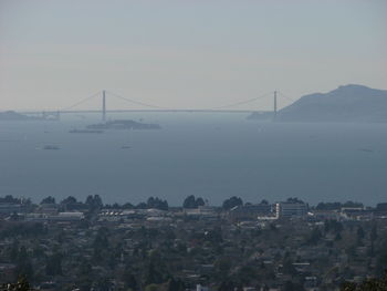 High angle view of suspension bridge over sea