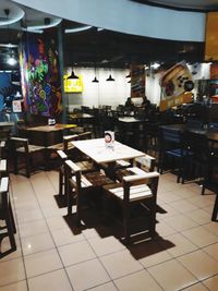 Chairs and tables in restaurant