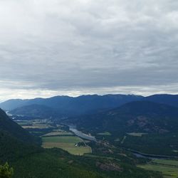 Scenic view of mountains against cloudy sky