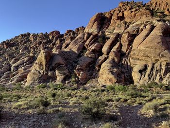 Rock formations on landscape against clear sky