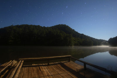 Scenic view of lake against sky at night