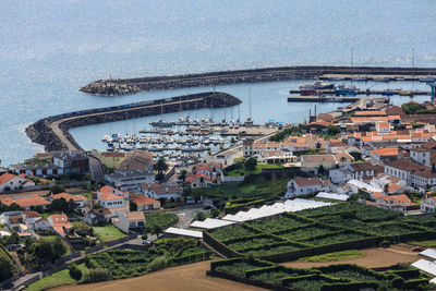 High angle view of buildings in city