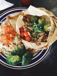 High angle view of vegetables in plate