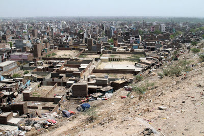 High angle view of buildings in city