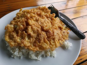 High angle view of breakfast served in plate