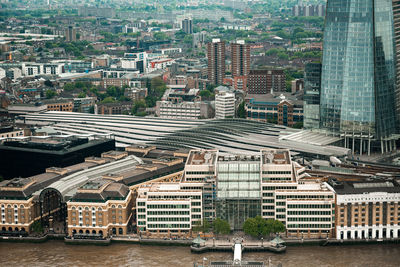 High angle view of buildings in city