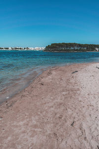 Scenic view of sea against clear blue sky