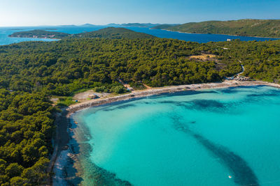 Aerial view of the sakarun beach on dugi otok, croatia