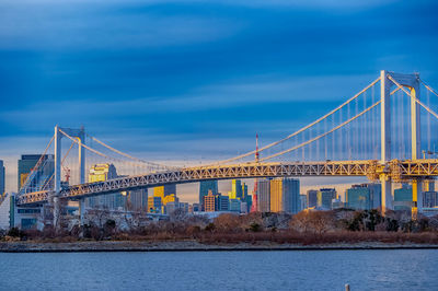 View of bridge over river against blue sky