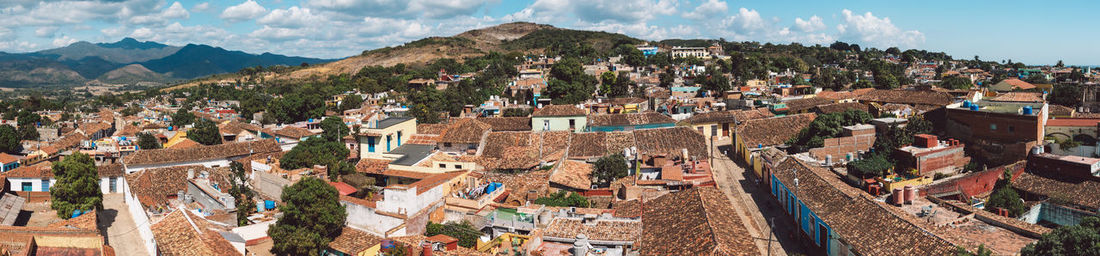 High angle shot of townscape against sky