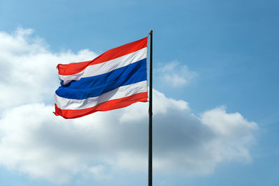 Low angle view of flag against sky