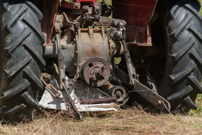 Abandoned train on field