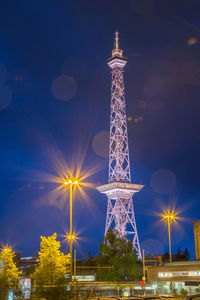 Communications tower at night