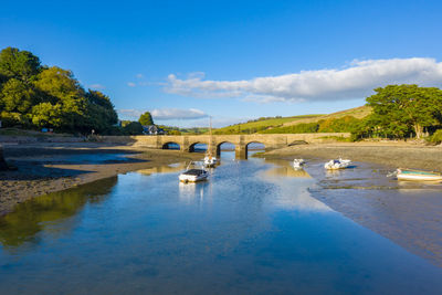 Scenic view of river against blue sky