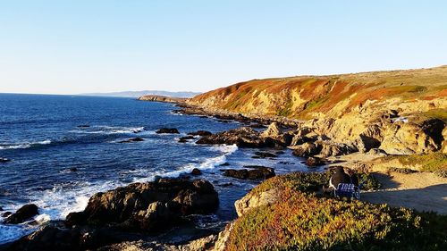 Scenic view of sea against clear sky