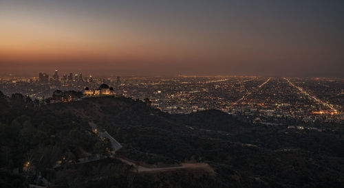 Aerial view of city at night