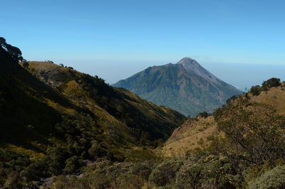 Scenic view of mountains against clear sky