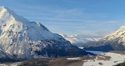 Scenic view of snowcapped mountains against sky