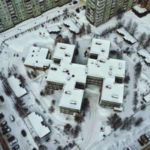 High angle view of snow covered landscape