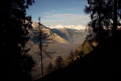 Scenic view of snow covered mountains against sky