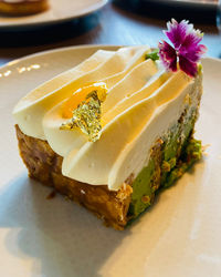 Close-up of ice cream in plate on table