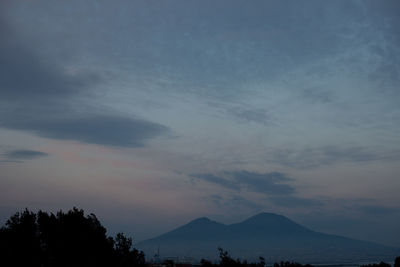 Scenic view of mountains against sky at sunset