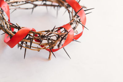 Jesus crown thorns and nails and cross on a white background. easter day