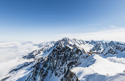 Scenic view of snow covered mountains against sky