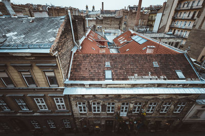 High angle view of residential buildings in city