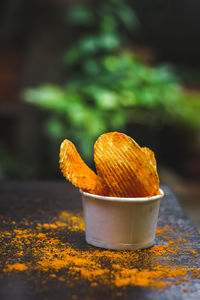 Close-up of orange on table