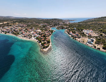 High angle view of city at waterfront