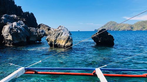 Panoramic view of sea against blue sky