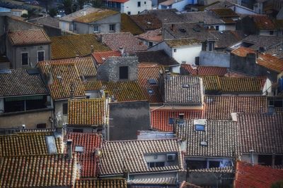 High angle view of houses in city