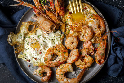 High angle view of seafood in plate