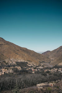 Scenic view of landscape against clear blue sky