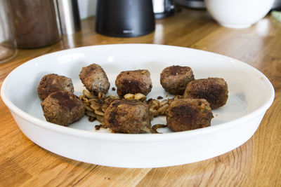 High angle view of food served on table