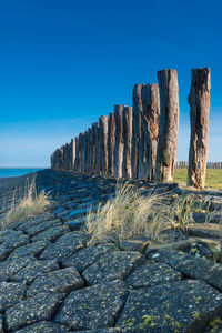 Scenic view of sea against clear blue sky