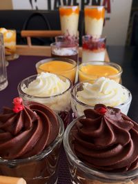 Close-up of fresh desserts on table