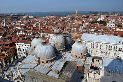 High angle view of cityscape against sky