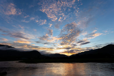 Scenic view of lake against sky during sunset