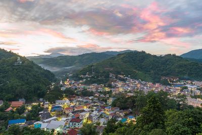High angle view of townscape against sky